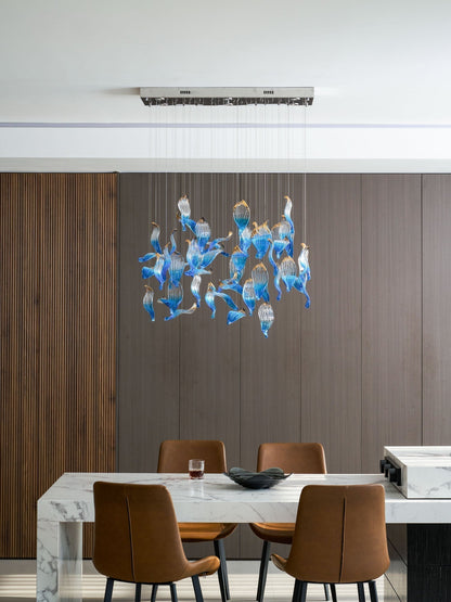 Galaxy Ocean Drift Blown Glass Crystal Spiral Chandelier - Zelno Lighting