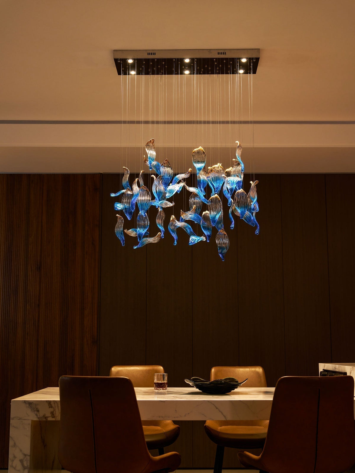 Galaxy Ocean Drift Blown Glass Crystal Spiral Chandelier - Zelno Lighting