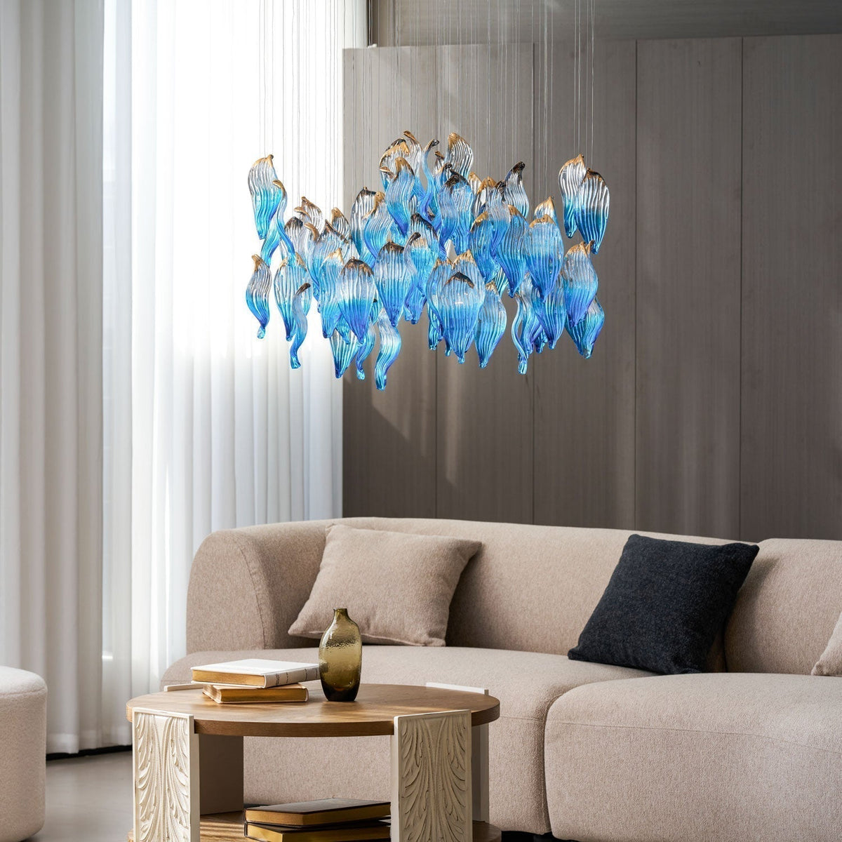 Galaxy Ocean Drift Blown Glass Crystal Spiral Chandelier - Zelno Lighting