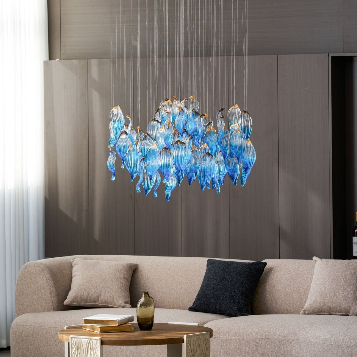 Galaxy Ocean Drift Blown Glass Crystal Spiral Chandelier - Zelno Lighting