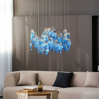 Galaxy Ocean Drift Blown Glass Crystal Spiral Chandelier - Zelno Lighting