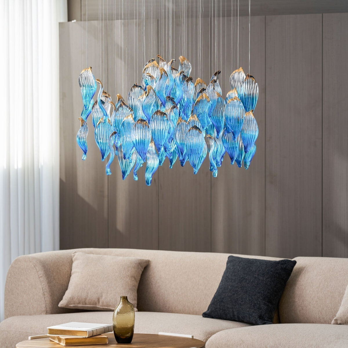 Galaxy Ocean Drift Blown Glass Crystal Spiral Chandelier - Zelno Lighting