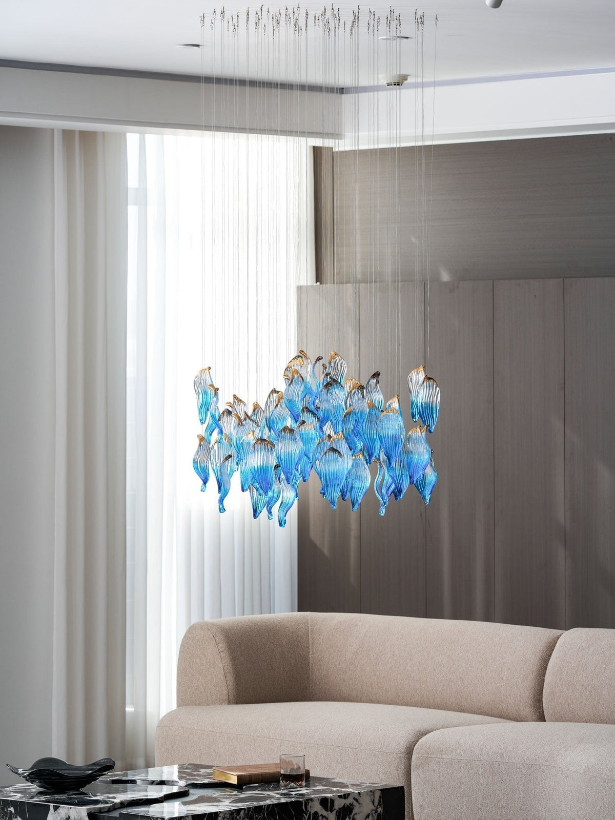 Galaxy Ocean Drift Blown Glass Crystal Spiral Chandelier - Zelno Lighting
