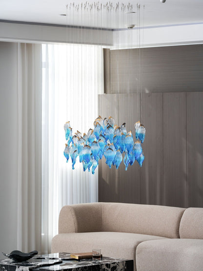 Galaxy Ocean Drift Blown Glass Crystal Spiral Chandelier - Zelno Lighting