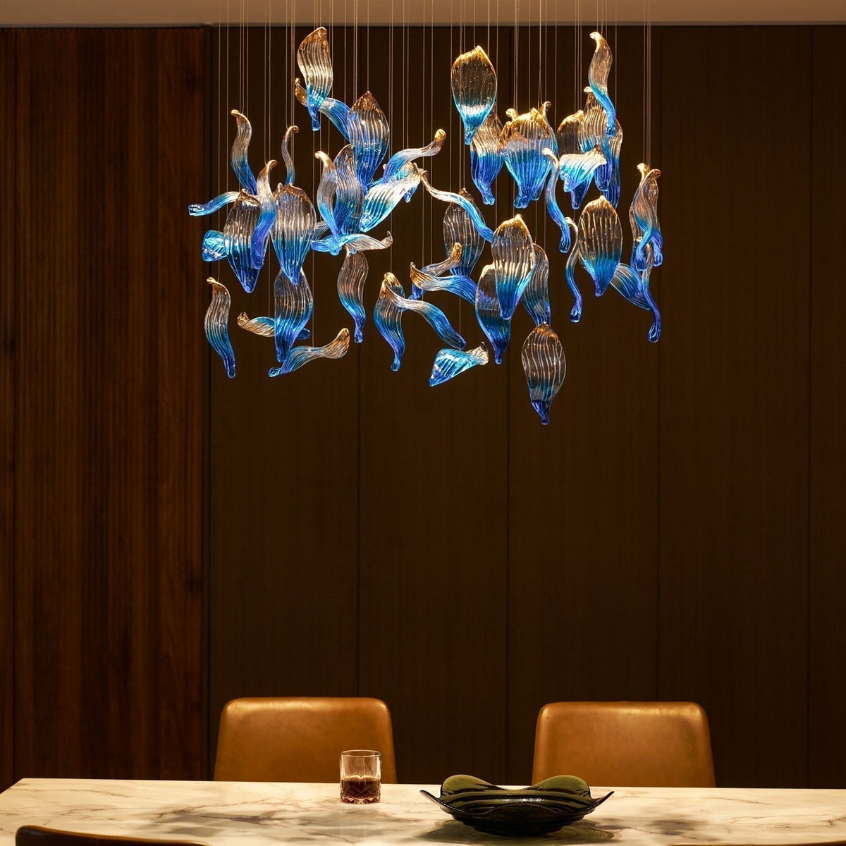 Galaxy Ocean Drift Blown Glass Crystal Spiral Chandelier - Zelno Lighting