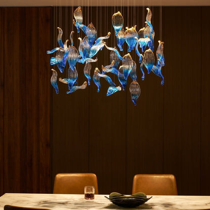 Galaxy Ocean Drift Blown Glass Crystal Spiral Chandelier - Zelno Lighting