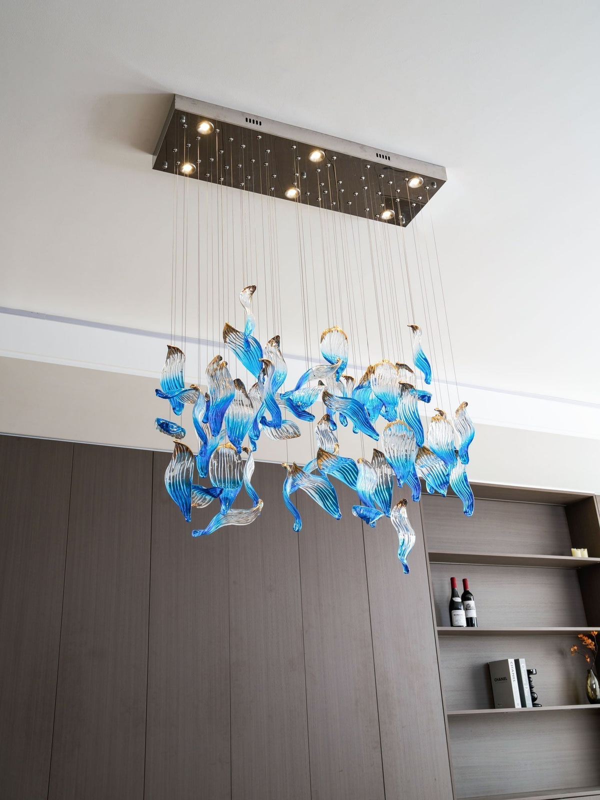 Galaxy Ocean Drift Blown Glass Crystal Spiral Chandelier - Zelno Lighting