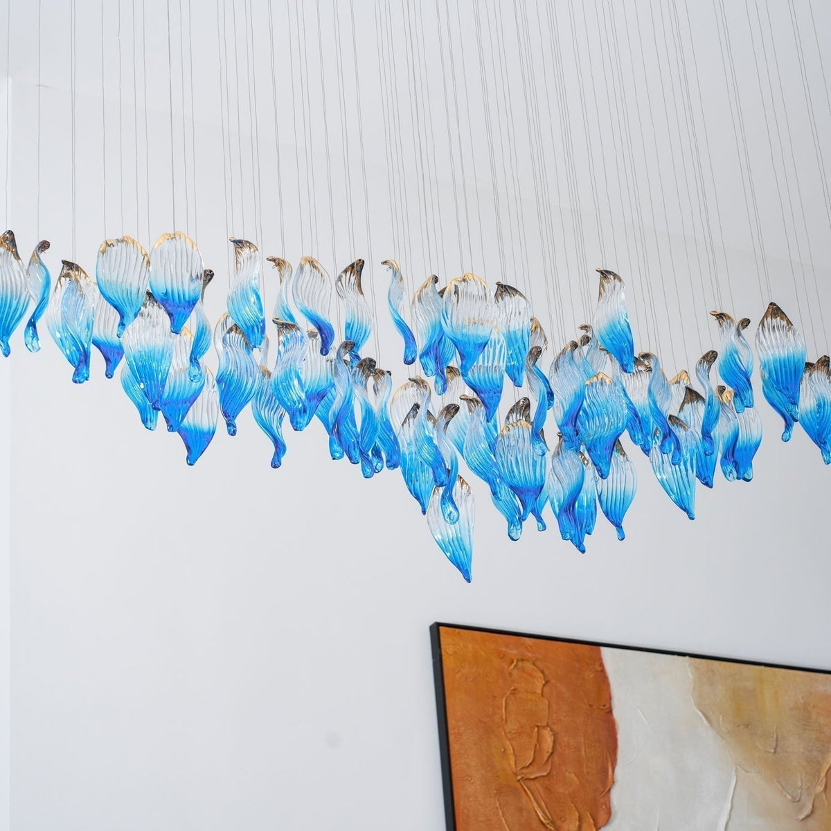 Galaxy Ocean Drift Blown Glass Crystal Spiral Chandelier - Zelno Lighting