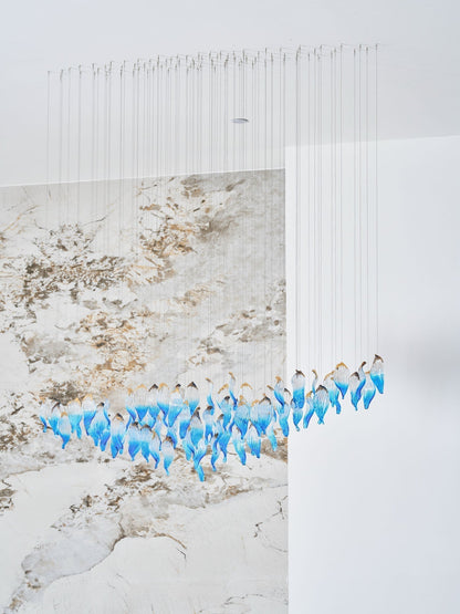 Galaxy Ocean Drift Blown Glass Crystal Spiral Chandelier - Zelno Lighting
