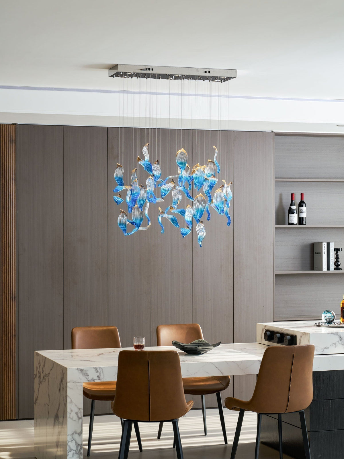 Galaxy Ocean Drift Blown Glass Crystal Spiral Chandelier - Zelno Lighting
