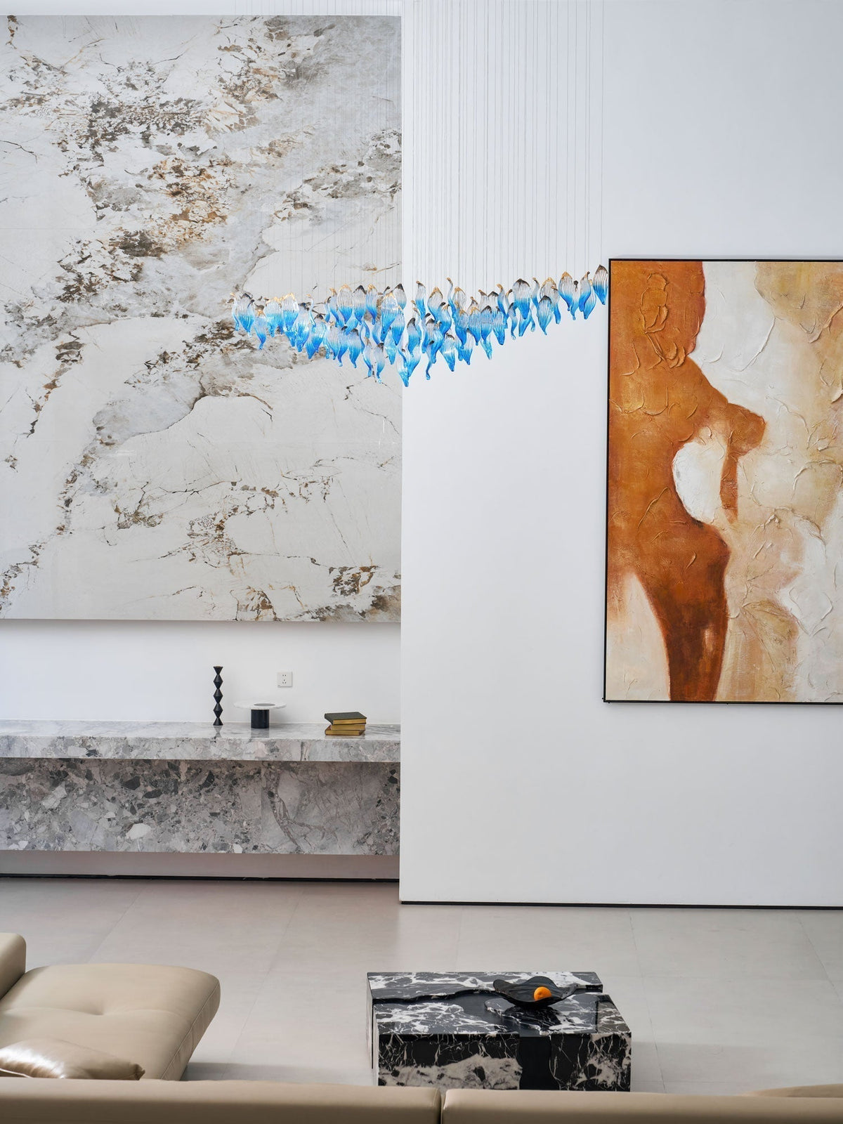 Galaxy Ocean Drift Blown Glass Crystal Spiral Chandelier - Zelno Lighting
