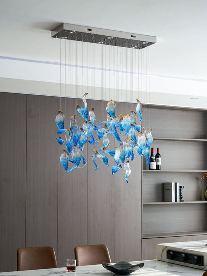Galaxy Ocean Drift Blown Glass Crystal Spiral Chandelier - Zelno Lighting