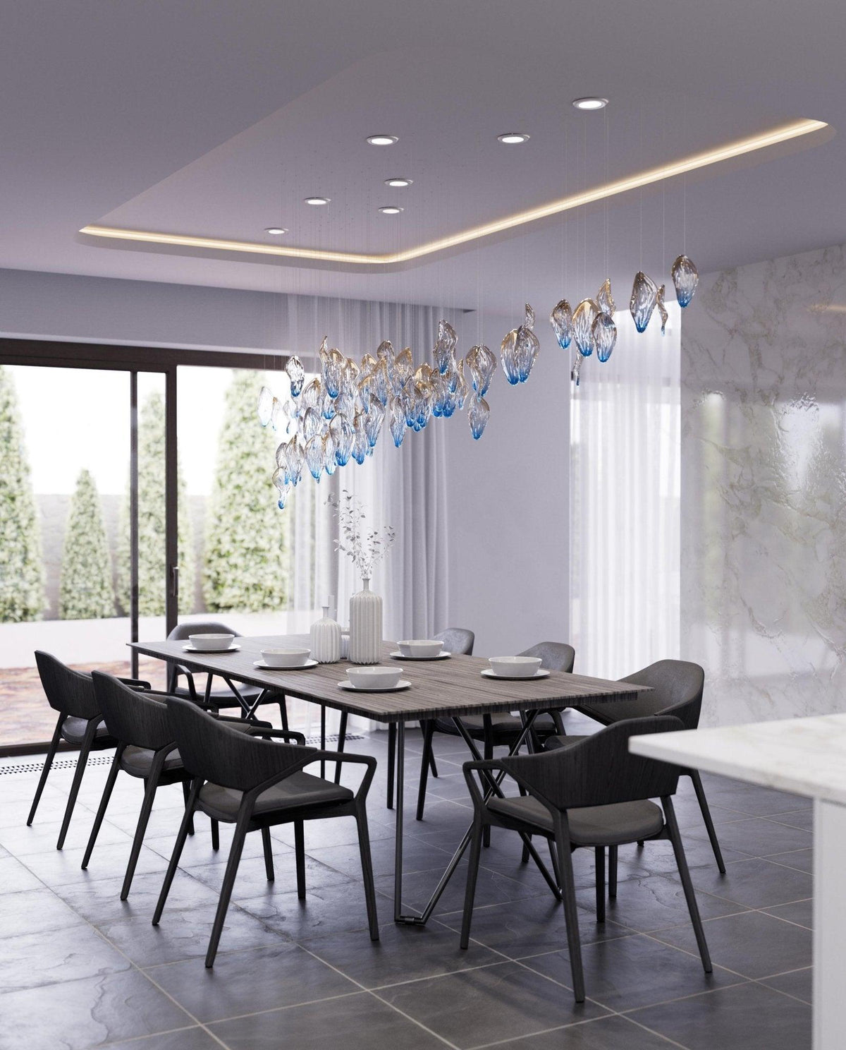 Galaxy Ocean Drift Blown Glass Crystal Spiral Chandelier - Zelno Lighting