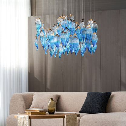 Galaxy Ocean Drift Blown Glass Crystal Spiral Chandelier - Zelno Lighting