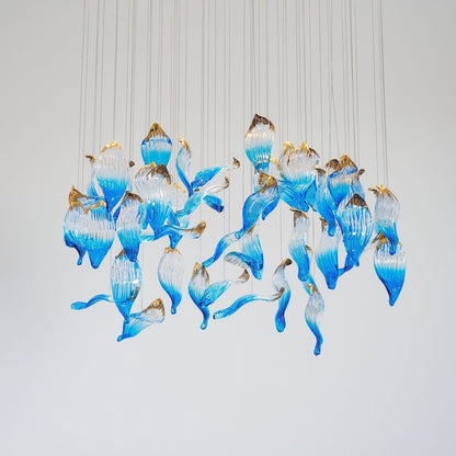 Galaxy Ocean Drift Blown Glass Crystal Spiral Chandelier - Zelno Lighting