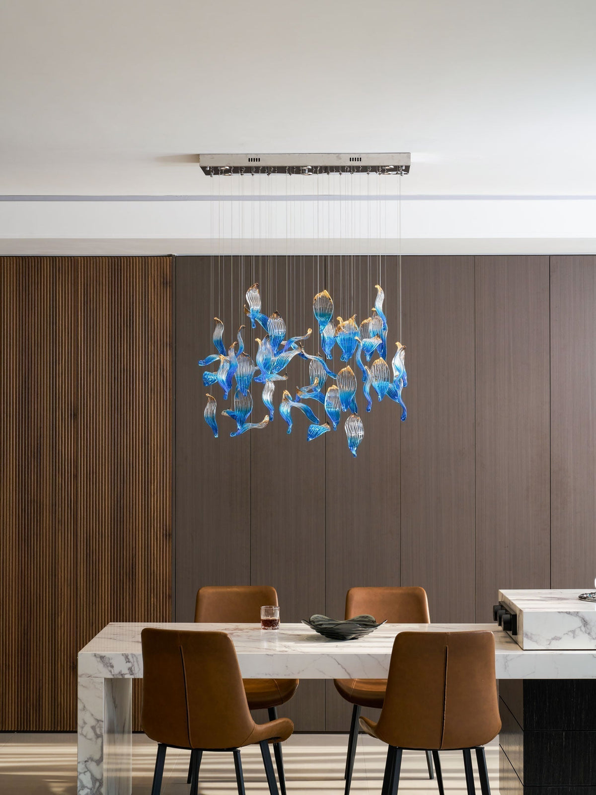 Galaxy Ocean Drift Blown Glass Crystal Spiral Chandelier - Zelno Lighting
