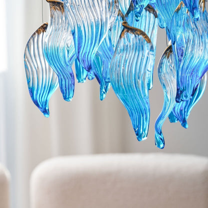 Galaxy Ocean Drift Blown Glass Crystal Spiral Chandelier - Zelno Lighting