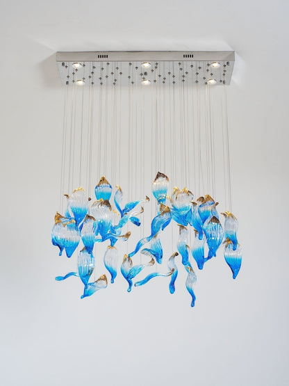 Galaxy Ocean Drift Blown Glass Crystal Spiral Chandelier - Zelno Lighting