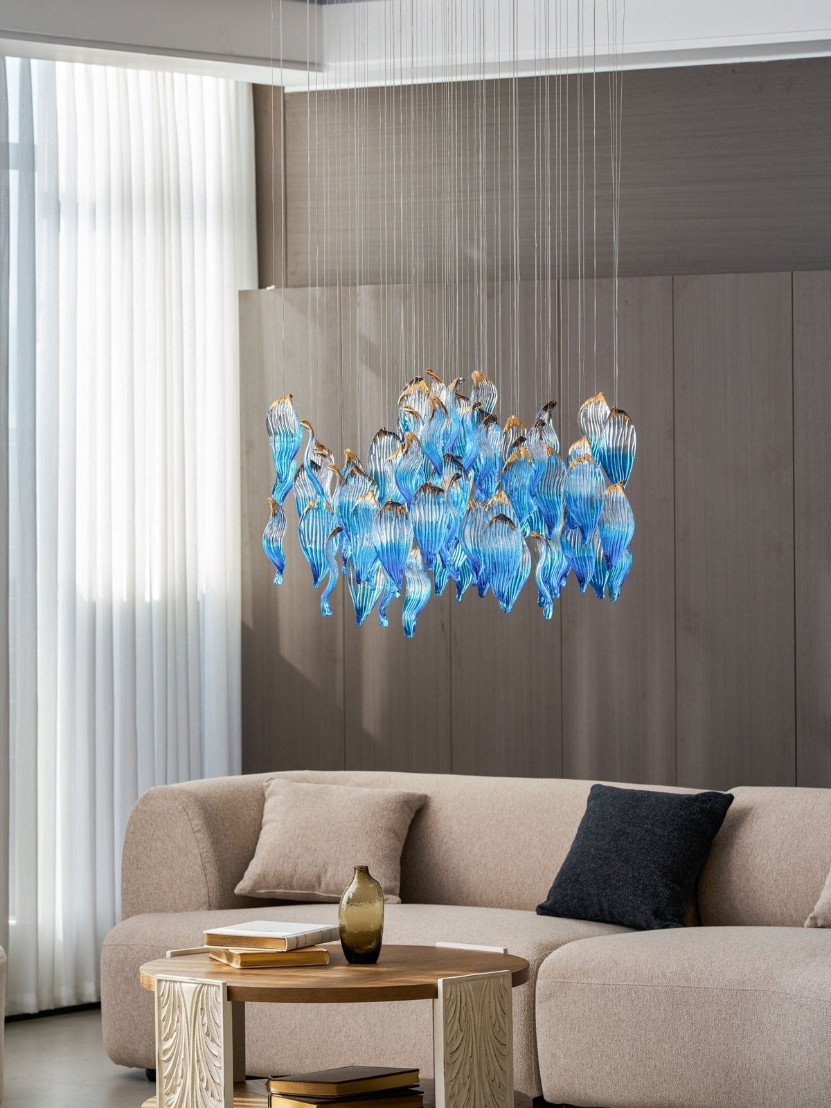 Galaxy Ocean Drift Blown Glass Crystal Spiral Chandelier - Zelno Lighting