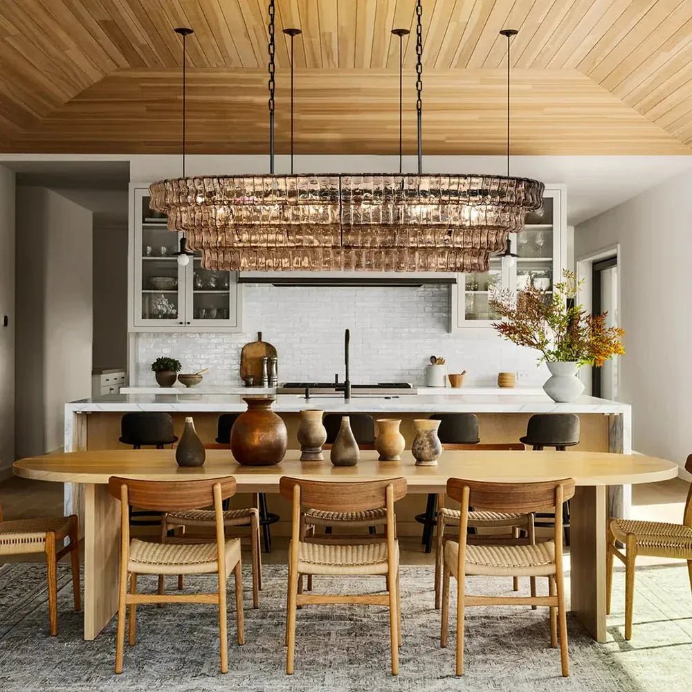 Ghiaccio Glass Oval Chandelier 54''65'' - Zelno Lighting