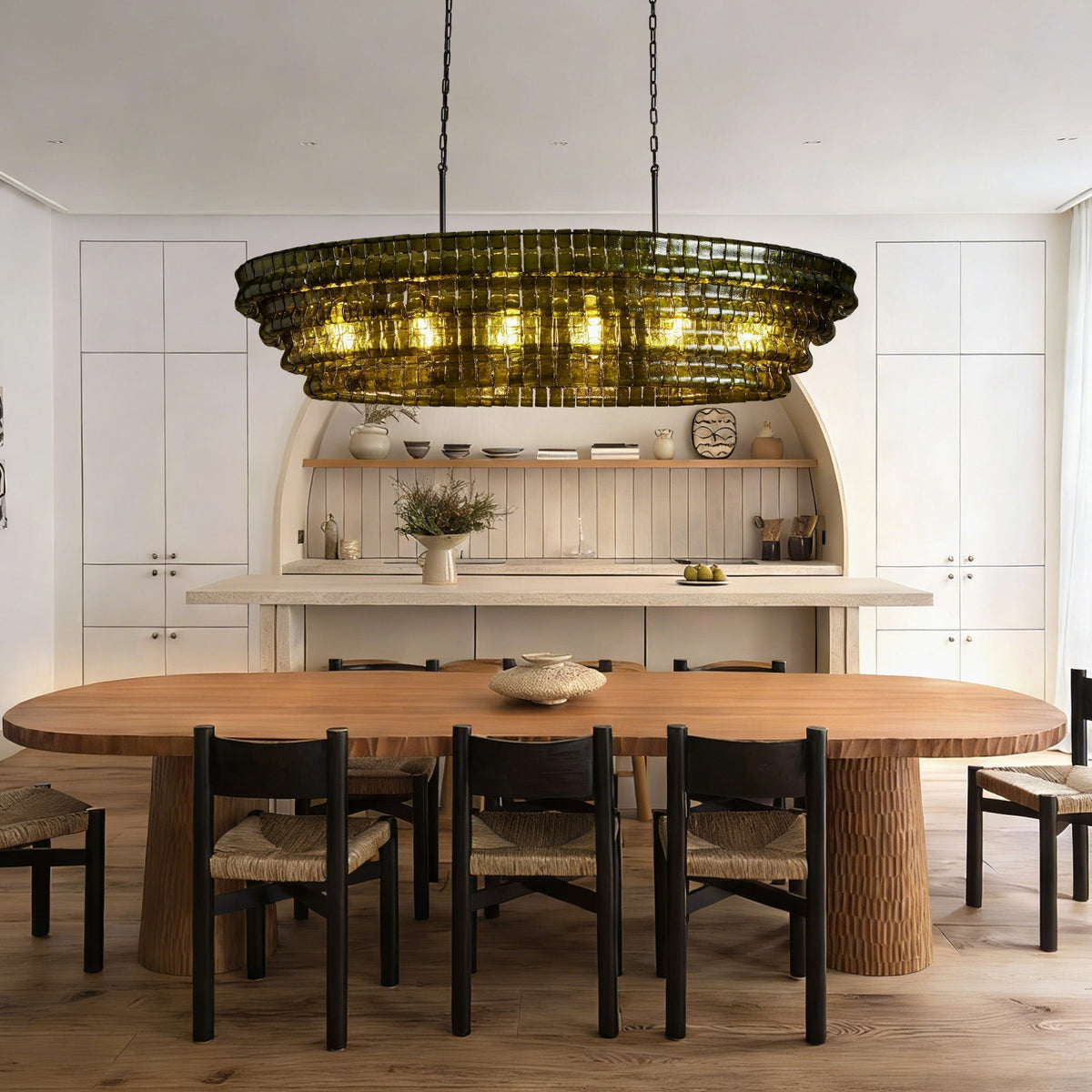 Ghiaccio Glass Oval Chandelier 54''65'' - Zelno Lighting