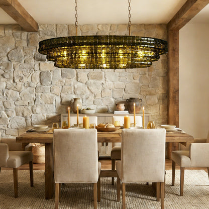 Ghiaccio Glass Oval Chandelier 54''65'' - Zelno Lighting