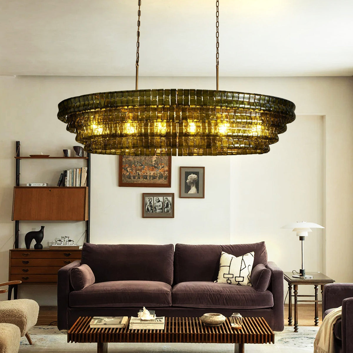 Ghiaccio Glass Oval Chandelier 54''65'' - Zelno Lighting