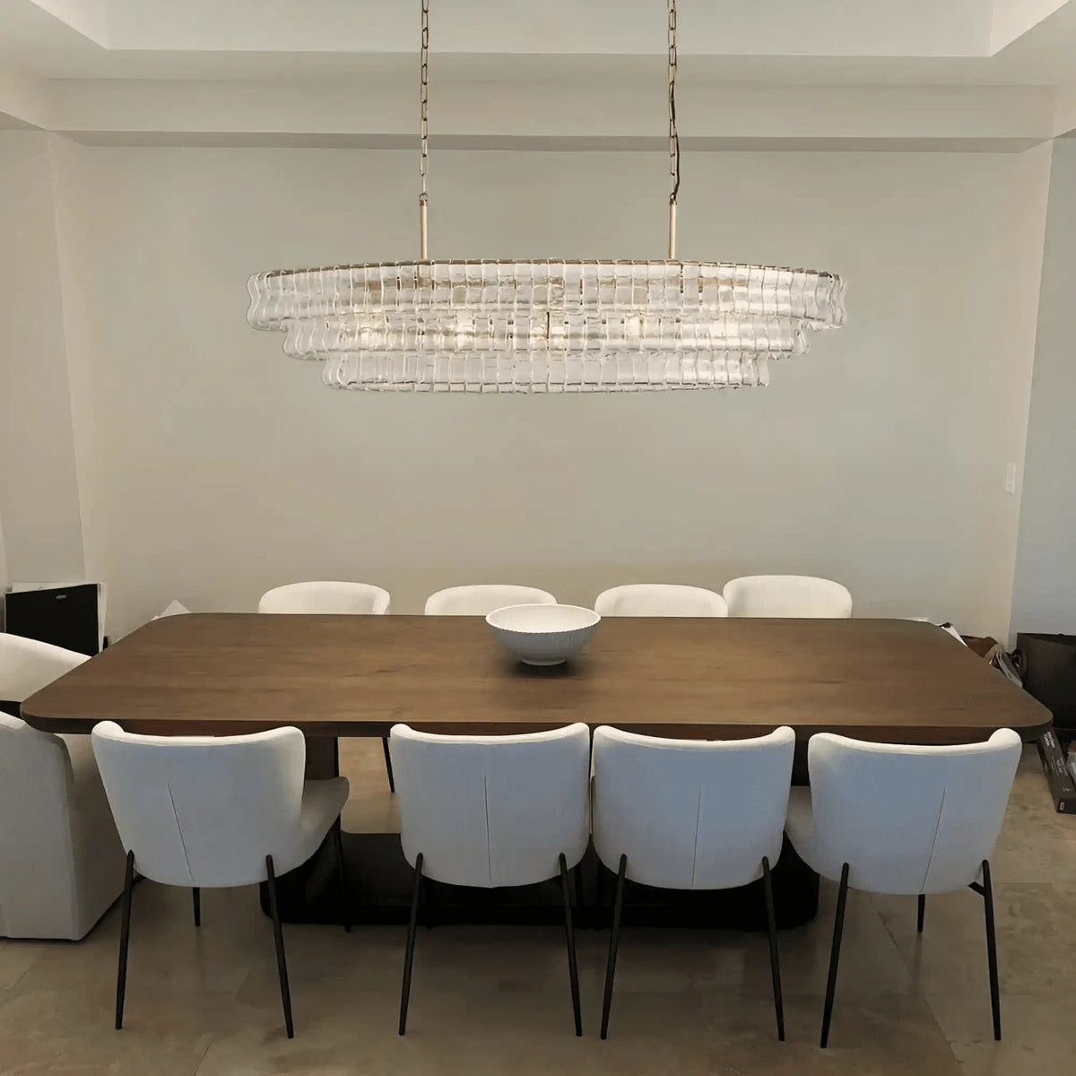 Ghiaccio Glass Oval Chandelier 54''65'' - Zelno Lighting
