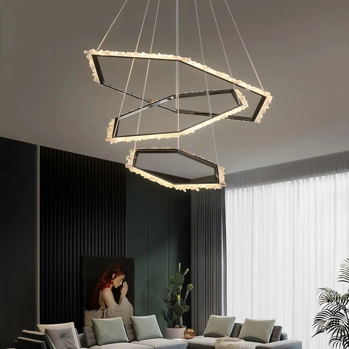 Gina Hexagonal Rock Crystal Black Ring Chandelier - Zelno Lighting