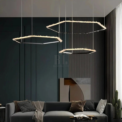 Gina Hexagonal Rock Crystal Black Ring Chandelier - Zelno Lighting