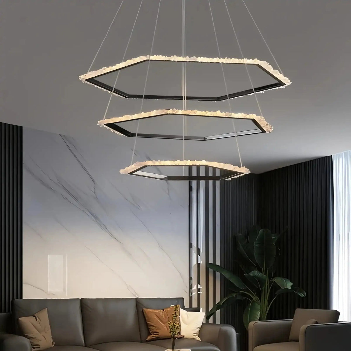 Gina Hexagonal Rock Crystal Black Ring Chandelier - Zelno Lighting