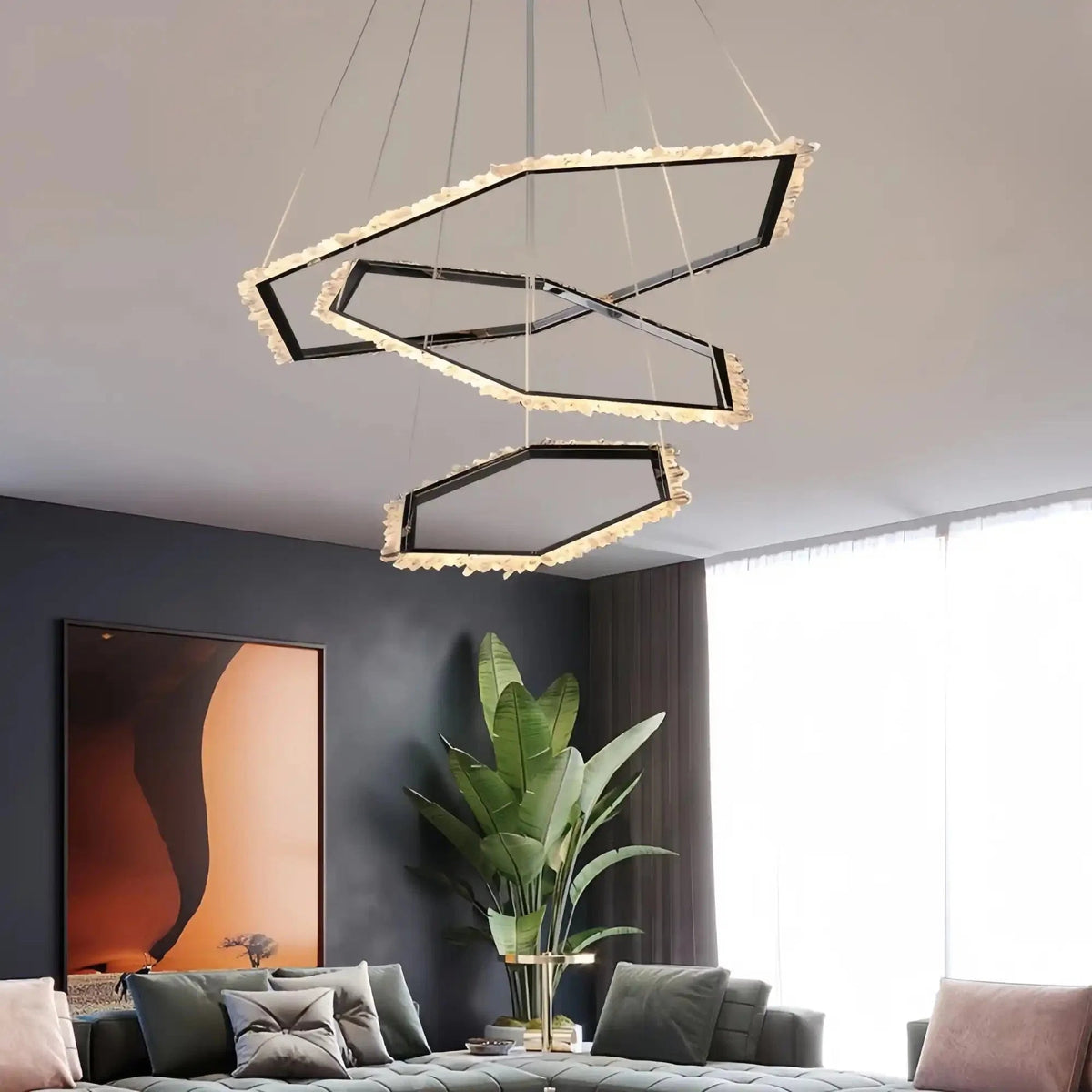 Gina Hexagonal Rock Crystal Black Ring Chandelier - Zelno Lighting