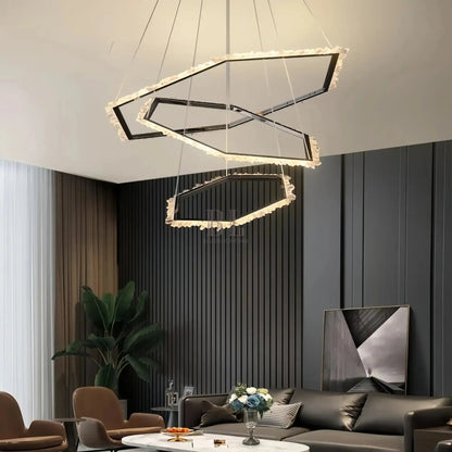 Gina Hexagonal Rock Crystal Black Ring Chandelier - Zelno Lighting