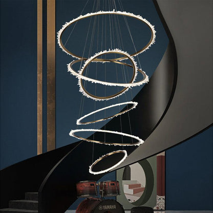 Gina Rock Crystal Multi Rings Chandelier For Staircase - Zelno Lighting