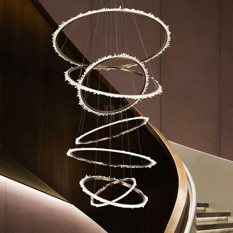 Gina Rock Crystal Multi Rings Chandelier For Staircase - Zelno Lighting