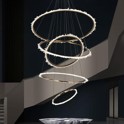 Gina Rock Crystal Multi Rings Chandelier For Staircase - Zelno Lighting