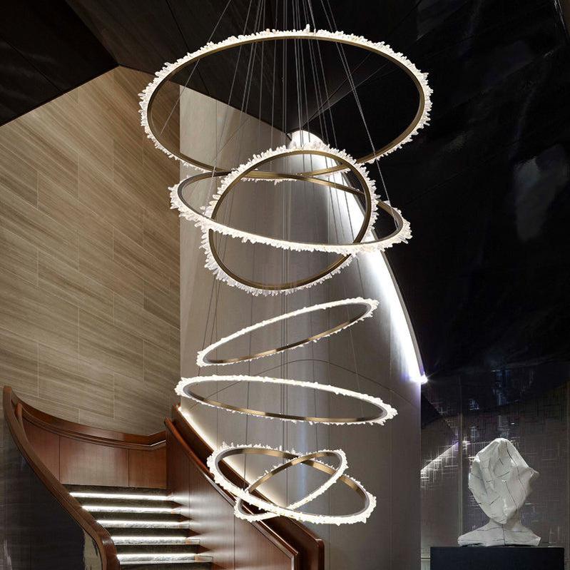 Gina Rock Crystal Multi Rings Chandelier For Staircase - Zelno Lighting