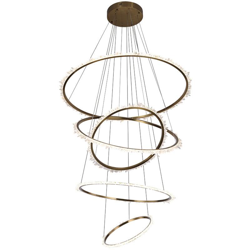 Gina Rock Crystal Multi Rings Chandelier For Staircase - Zelno Lighting