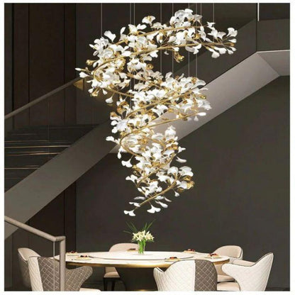 Ginkgo Cascading B (Spiral) Branch Chandelier - Zelno Lighting