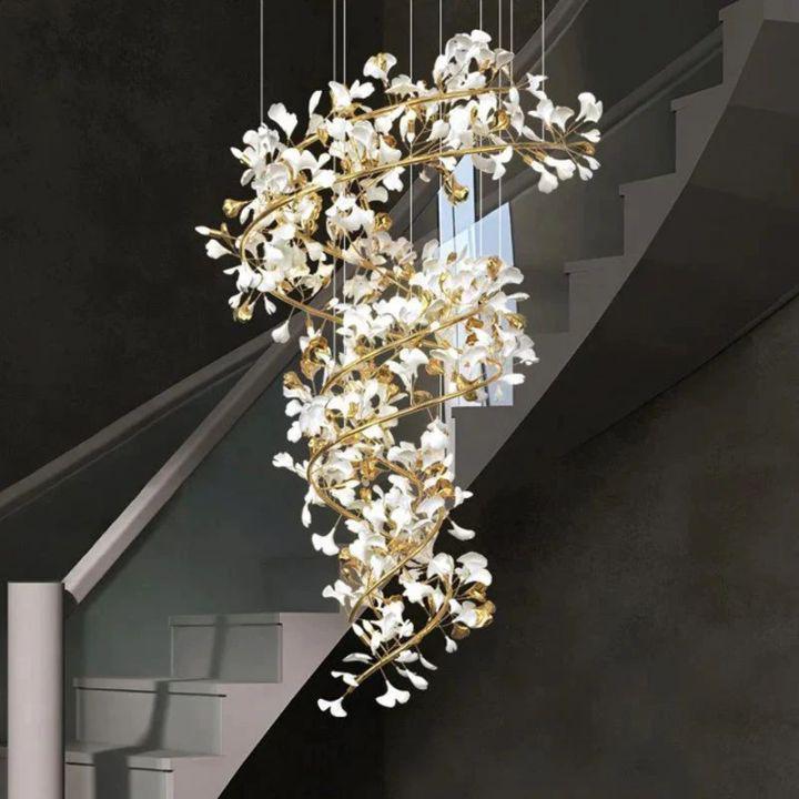 Ginkgo Cascading B (Spiral) Branch Chandelier - Zelno Lighting