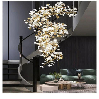 Ginkgo Cascading B (Spiral) Branch Chandelier - Zelno Lighting