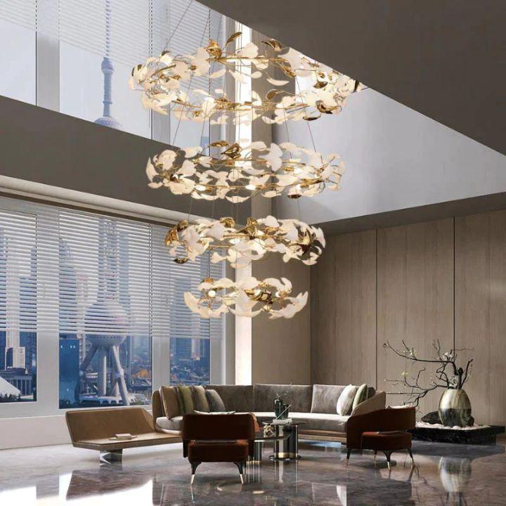 Ginkgo Rings Linear Branch Chandelier - Zelno Lighting