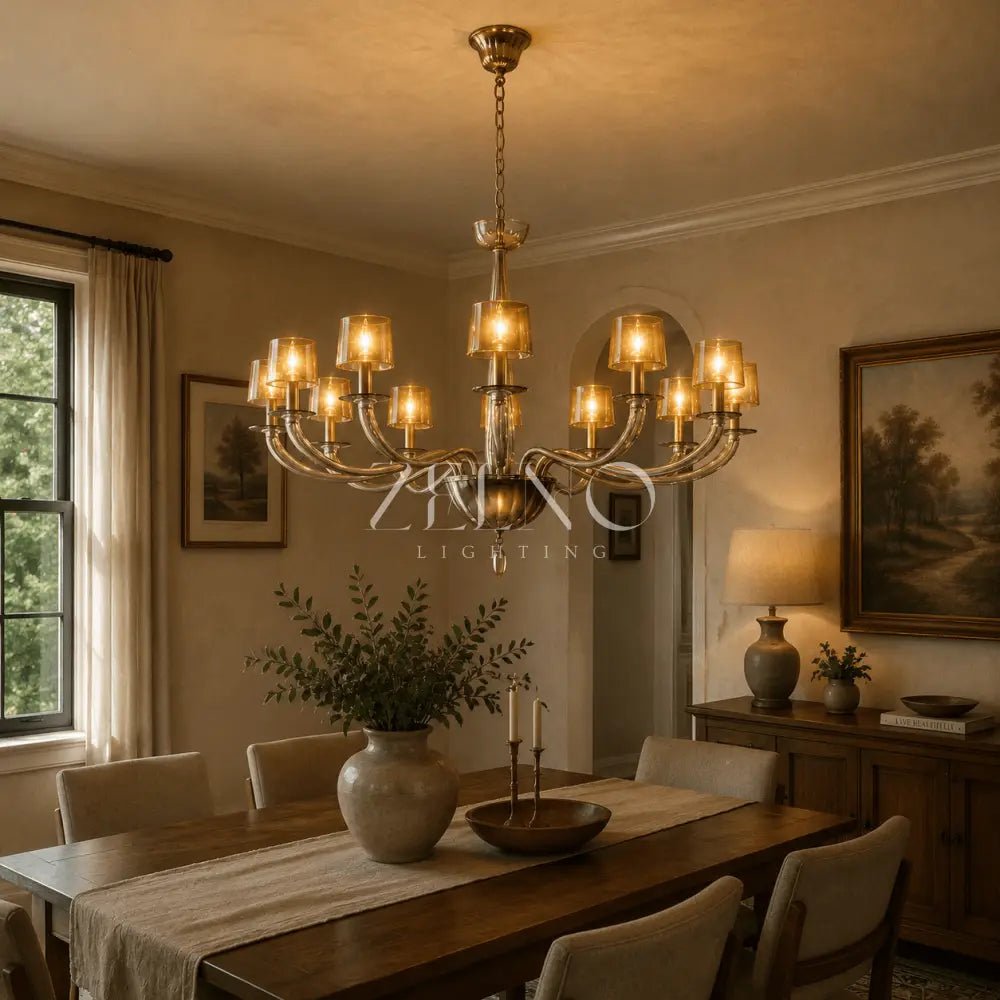 Giulien Amber Glass Round Chandelier - Zelno