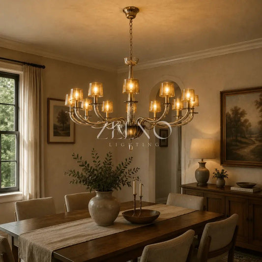 Giulien Amber Glass Round Chandelier - Zelno