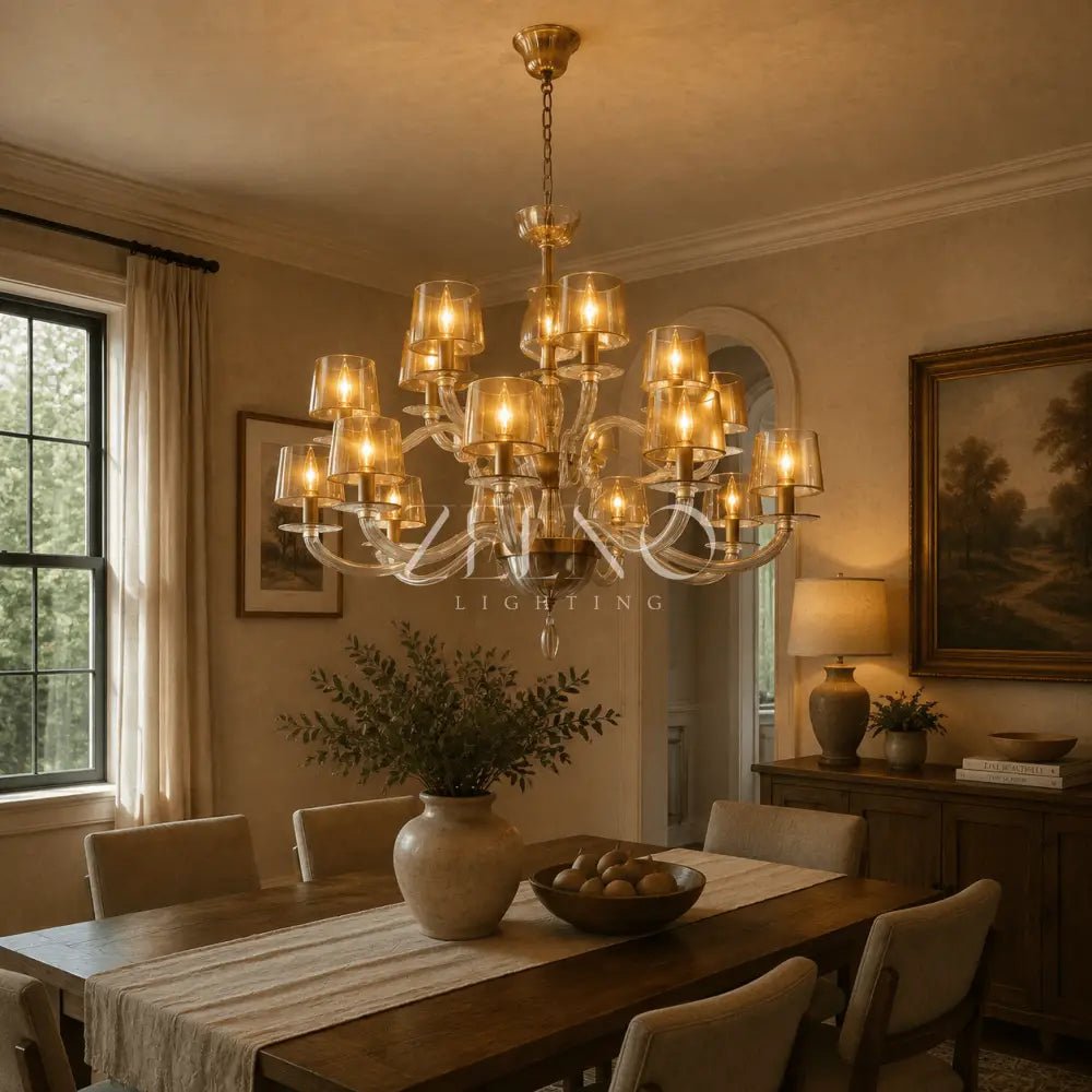 Giulien Amber Glass Tiered Round Chandelier - Zelno