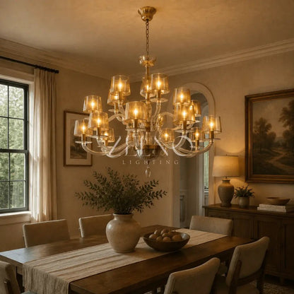 Giulien Amber Glass Tiered Round Chandelier - Zelno
