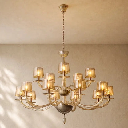 Giulien Amber Glass Tiered Round Chandelier - Zelno