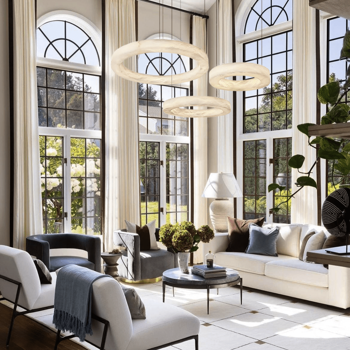 Glacera Alabaster Round Chandelier 19'' 27'' 36'' 60''D - Zelno Lighting