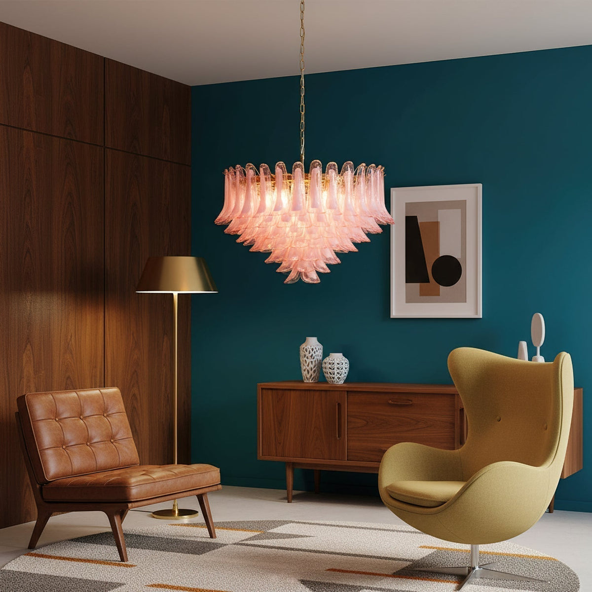 Gold & Pink Barcelona Murano Chandelier with 16 E14 Bulbs - Zelno Lighting