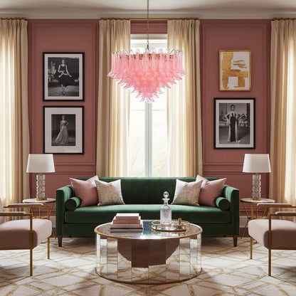 Gold & Pink Barcelona Murano Chandelier with 16 E14 Bulbs - Zelno Lighting